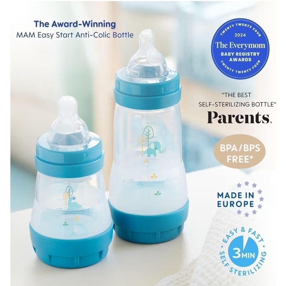 MAM Easy Start Anti-Colic Baby Bottles 5oz 4-Pack + Bonus Medium Nipple New